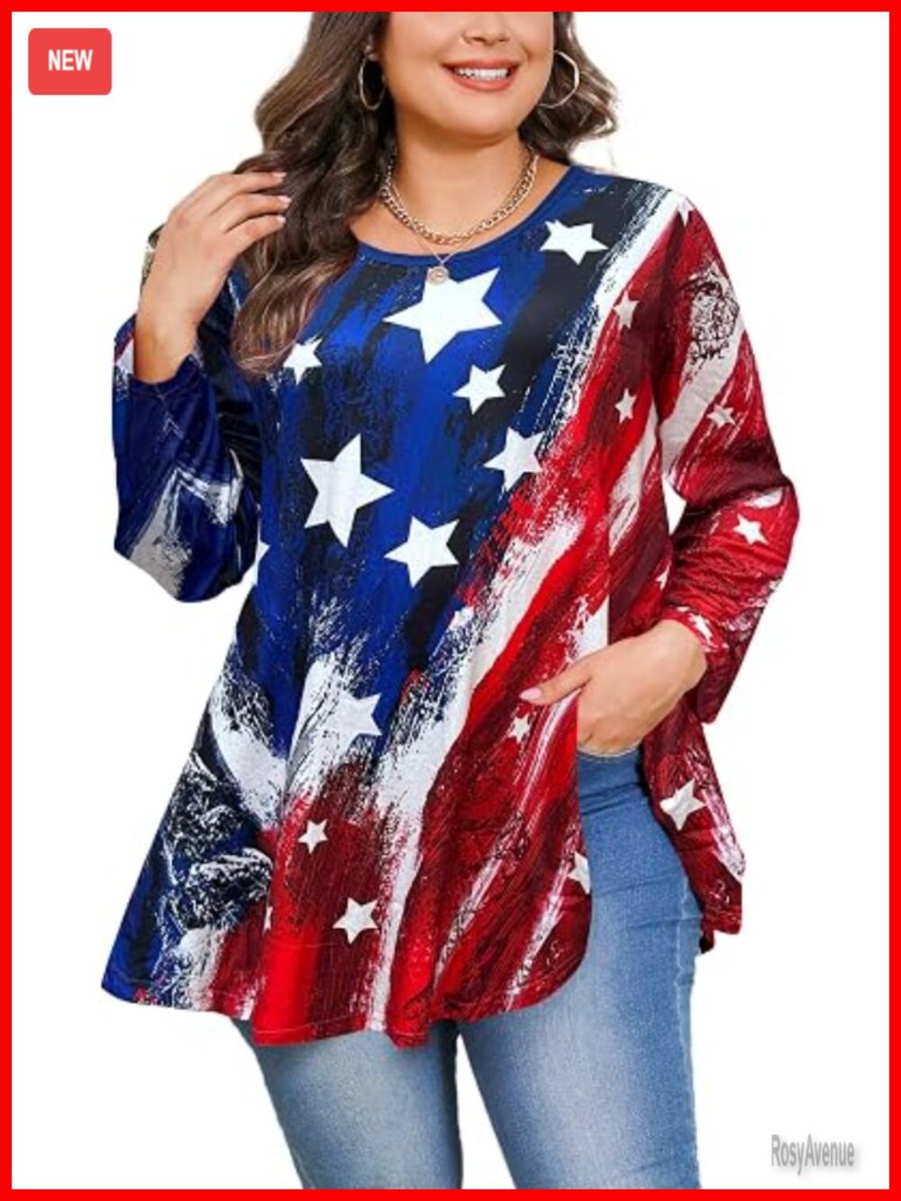 Plus Size Tunic Tops 3/4 Sleeve Crew Neck Swing Flowy Loose Fit Blouses